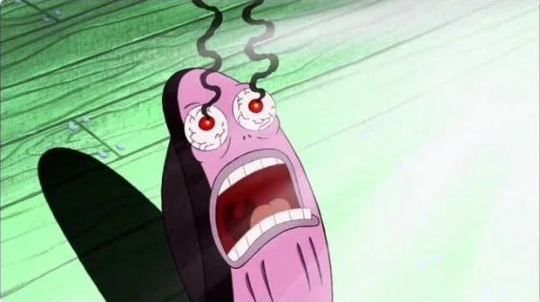 SpongeBob Movie fish screaming "MY EYES!!" with burning, smoking eyes